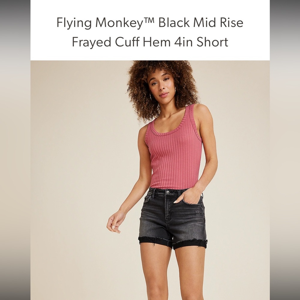 Flying Monkey Washed Black Mid-Rise Frayed Hem Jean Shorts